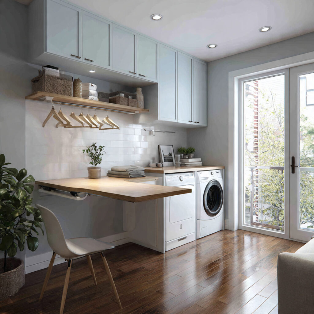 26 Modern Laundry Room Ideas That Are Functional and Instagram-Worthy 16 modern laundry room with folding station