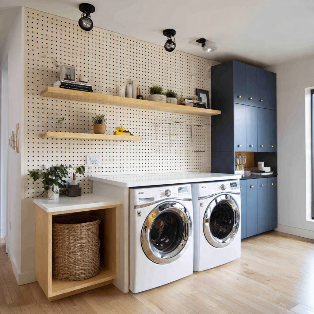 26 Modern Laundry Room Ideas That Are Functional and Instagram-Worthy 23 modern laundry room with pegboard organization