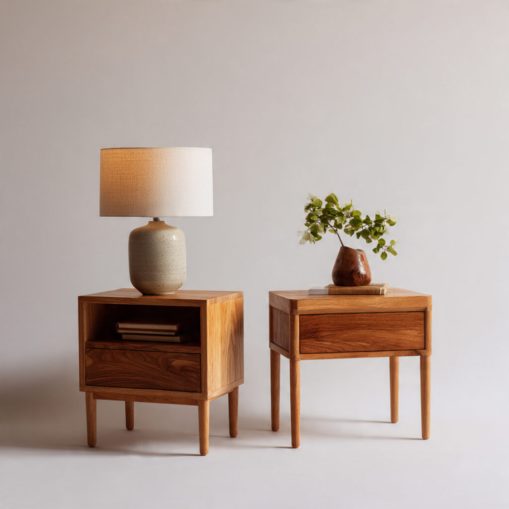 natural wood nightstands with simple drawer or