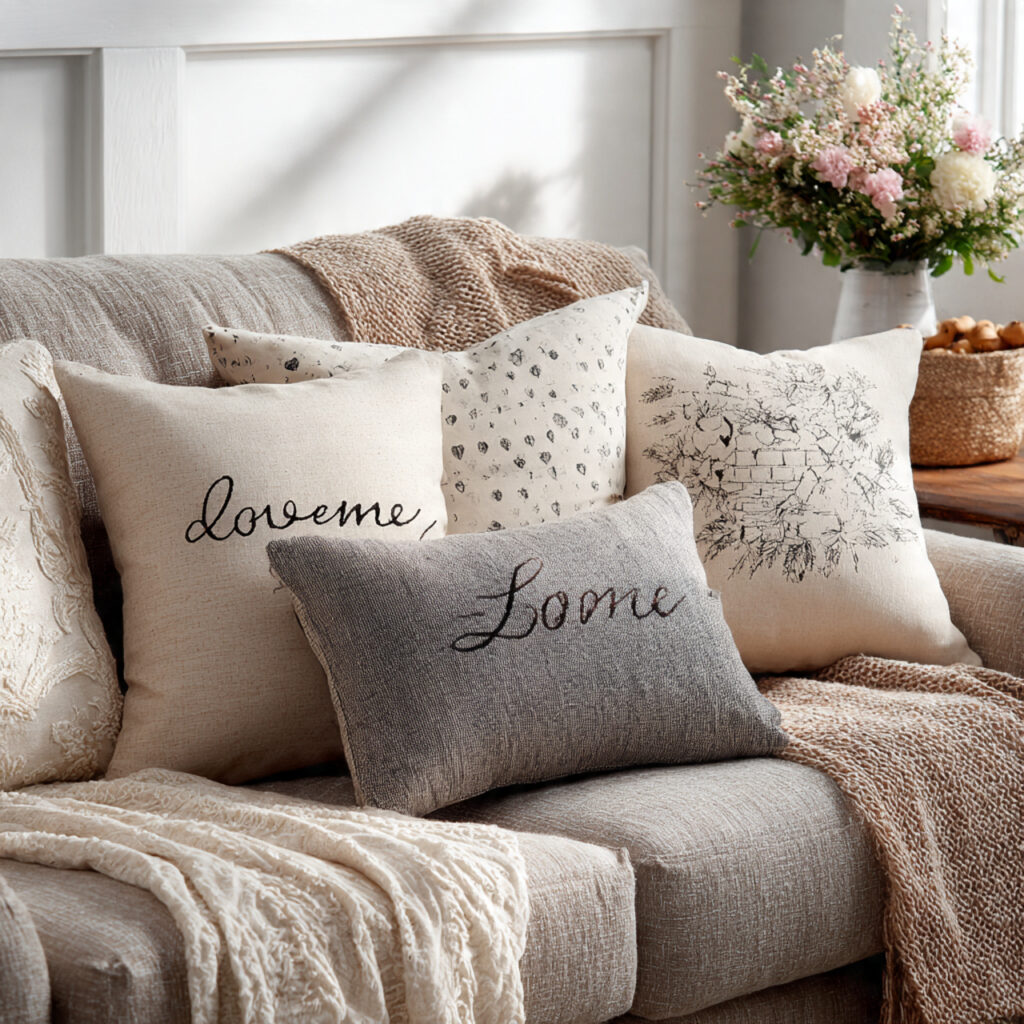 neutral throw pillows add softness and comfort