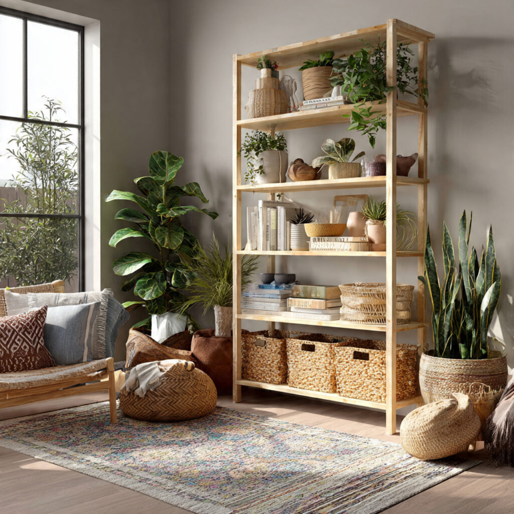open shelving for boho styling