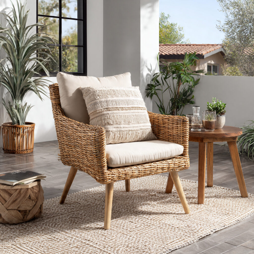 rattan and wicker accents bring instant boho