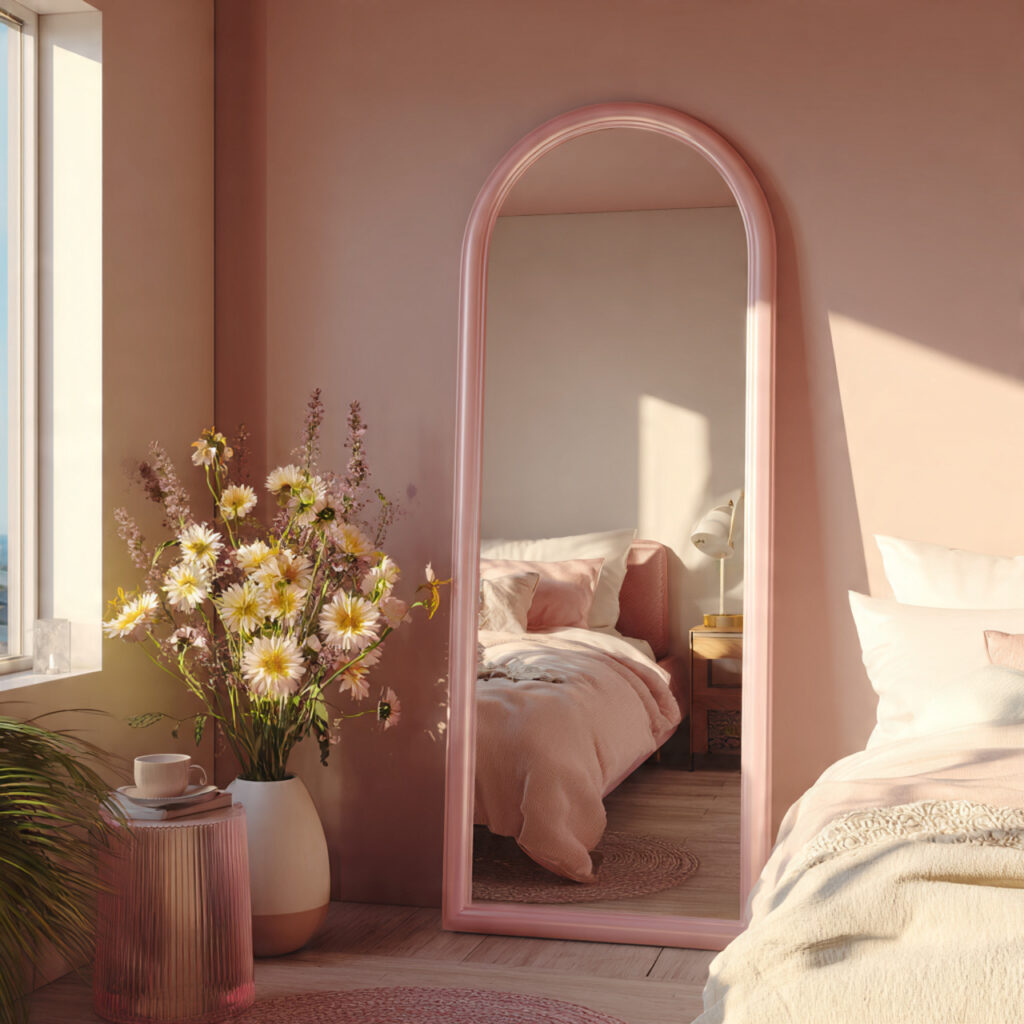 romantic mirror styling reflects light softly it