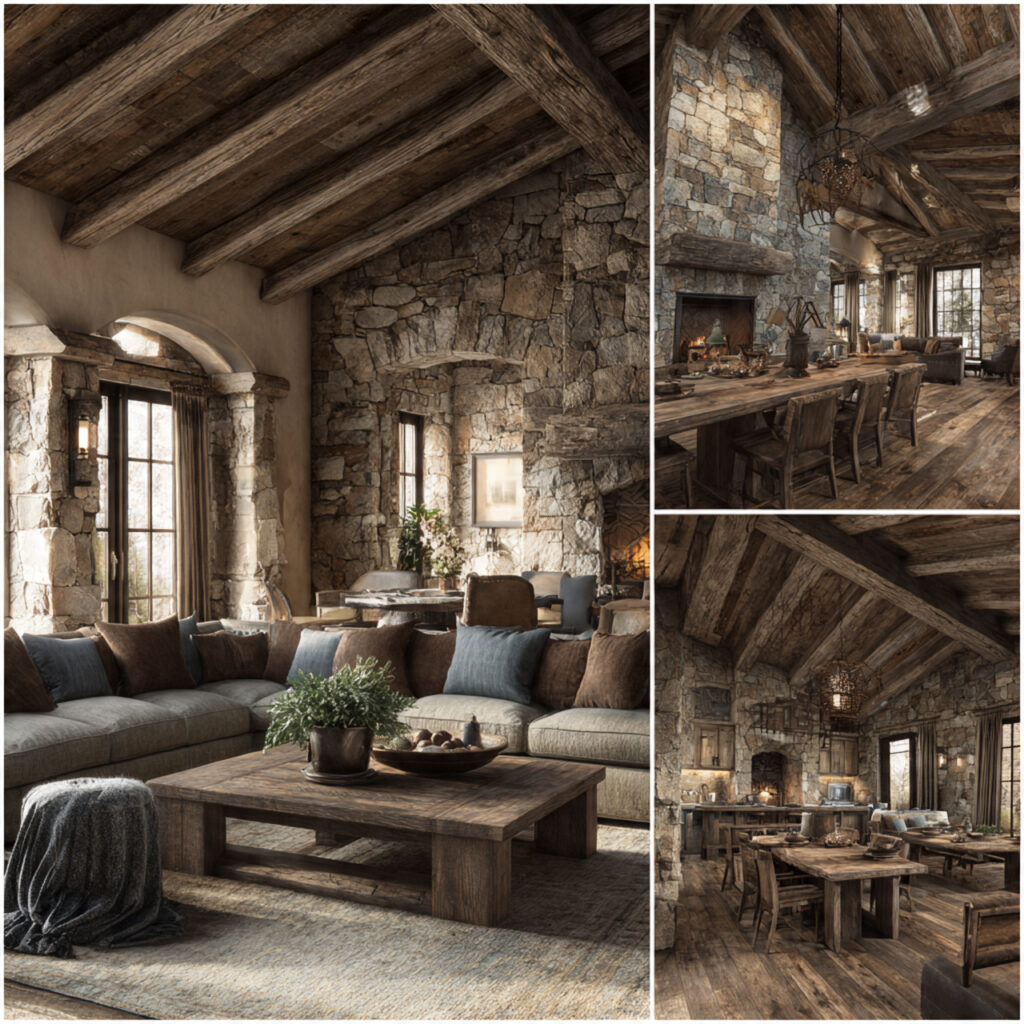 rustic interior design style with wood beams