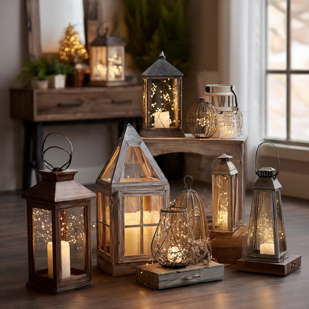 rustic lanterns bring soft lighting and charm