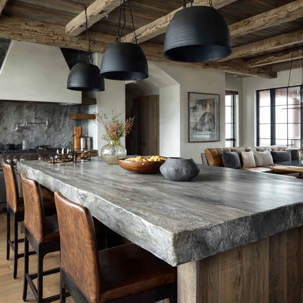 rustic modern kitchen with textured stone countertops