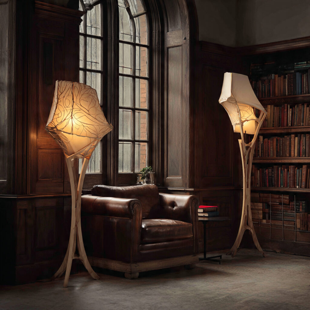 sculptural floor lamps in interesting shapes add