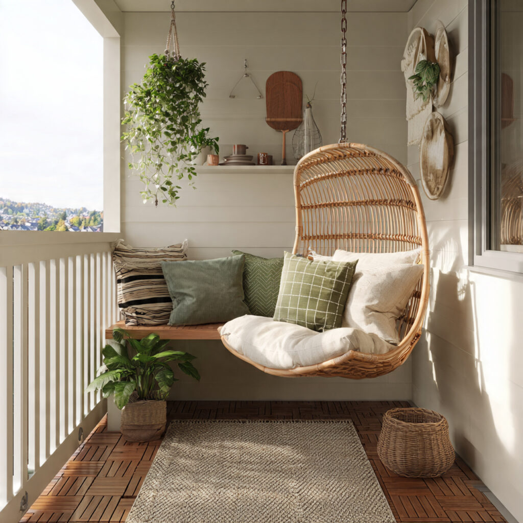 small balcony with hanging seating or swing