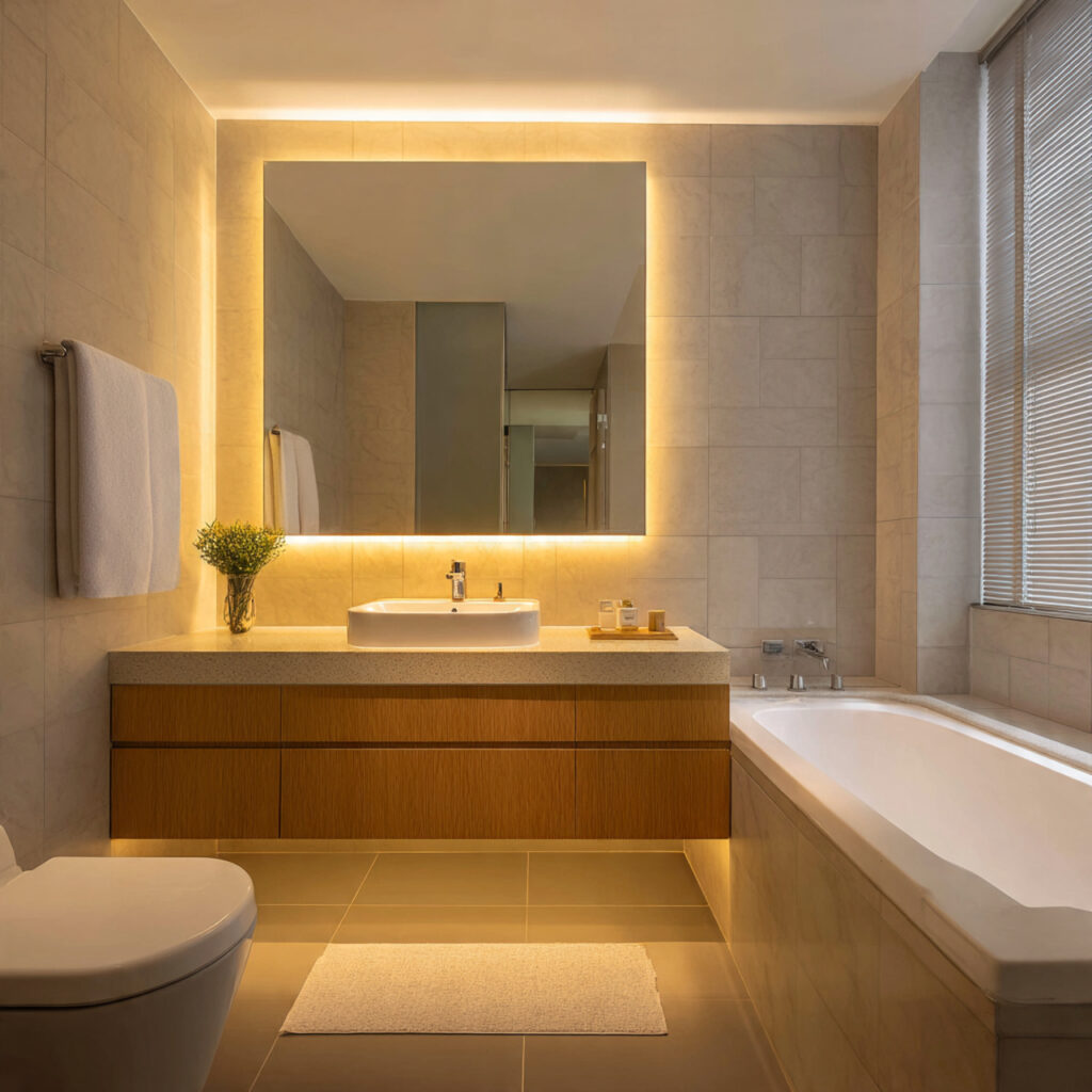 23 Boho Style Bathroom Ideas That Feel Relaxed and Aesthetic 7 soft lighting creates a calm bathroom environment