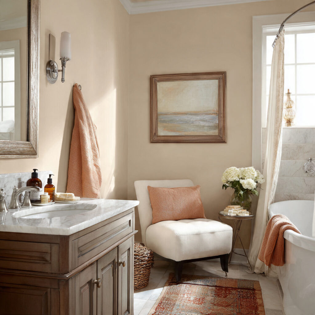 23 Boho Style Bathroom Ideas That Feel Relaxed and Aesthetic 22 soft neutral walls provide a calm foundation