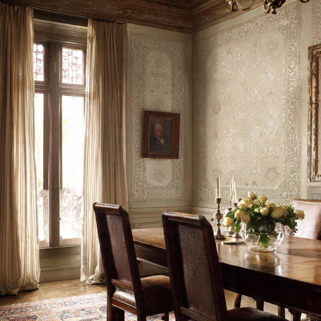 subtle wallpaper with traditional patterns in neutral