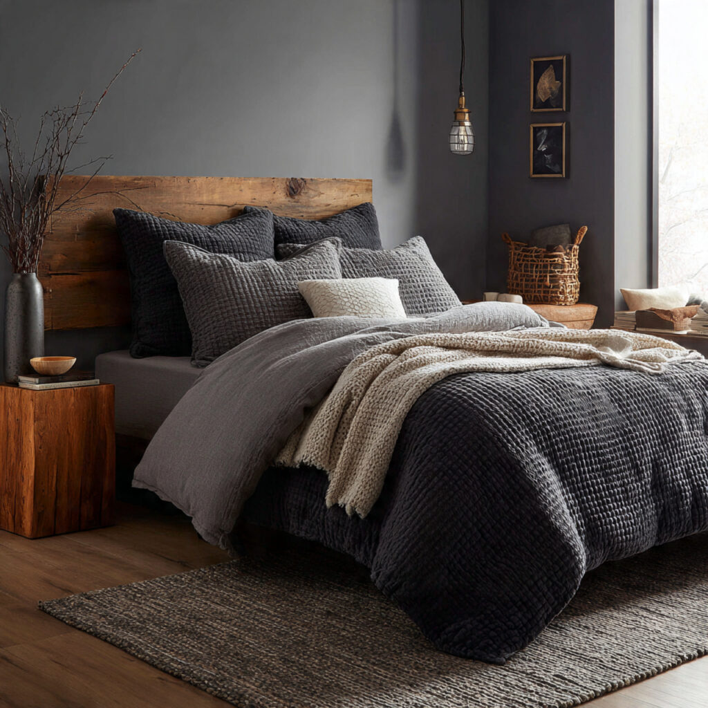 textured bedding enhances comfort and luxury dark