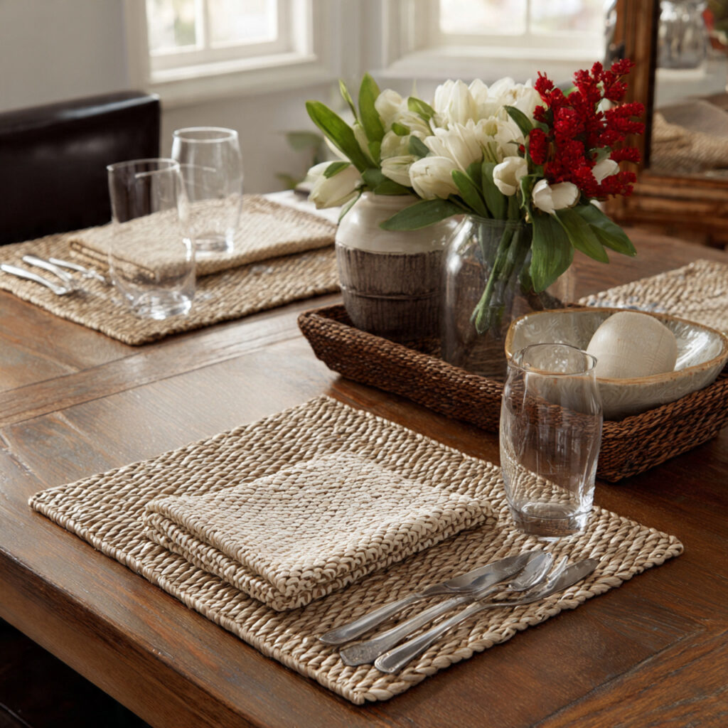 textured table mats add depth to valentine