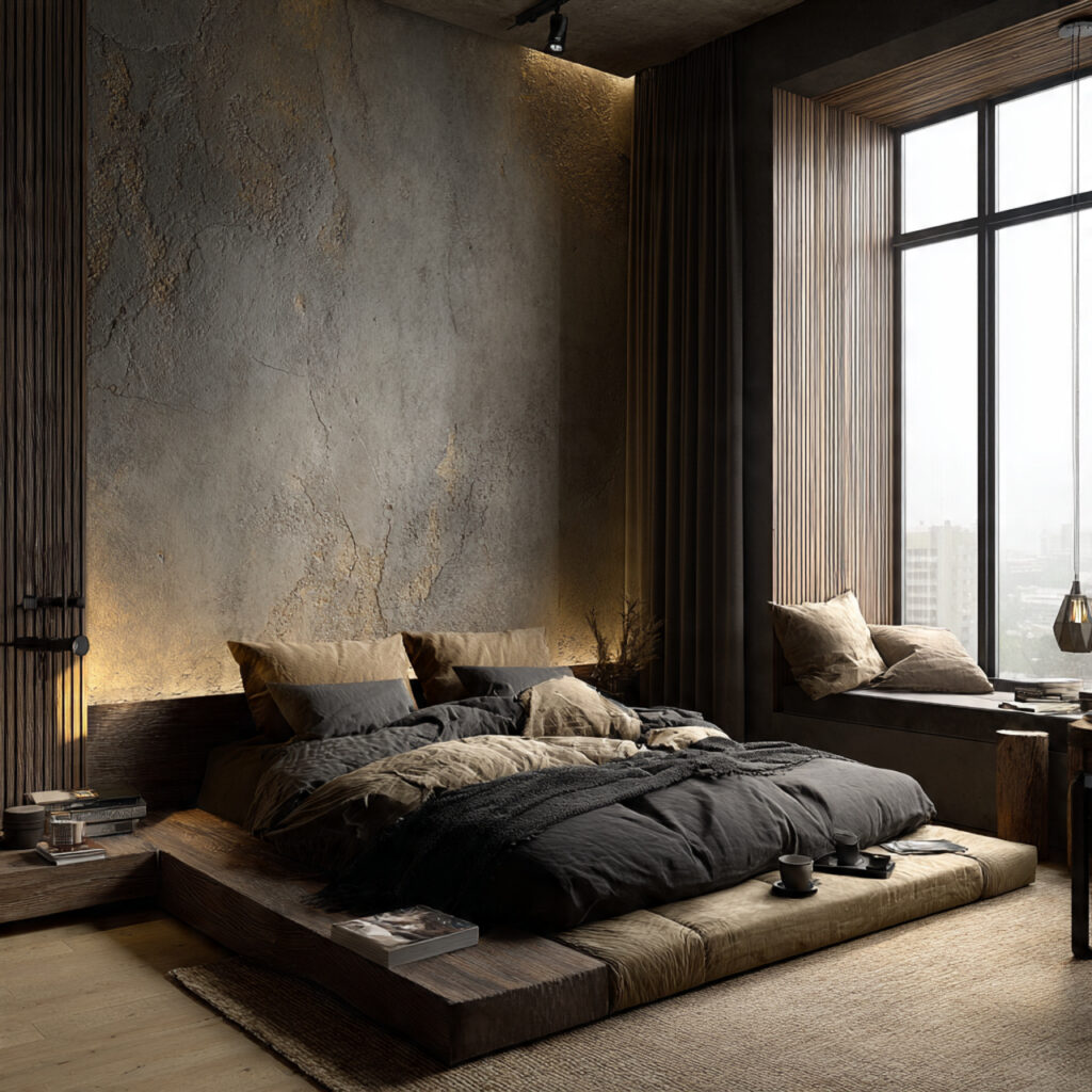 textured walls add depth to dark boho