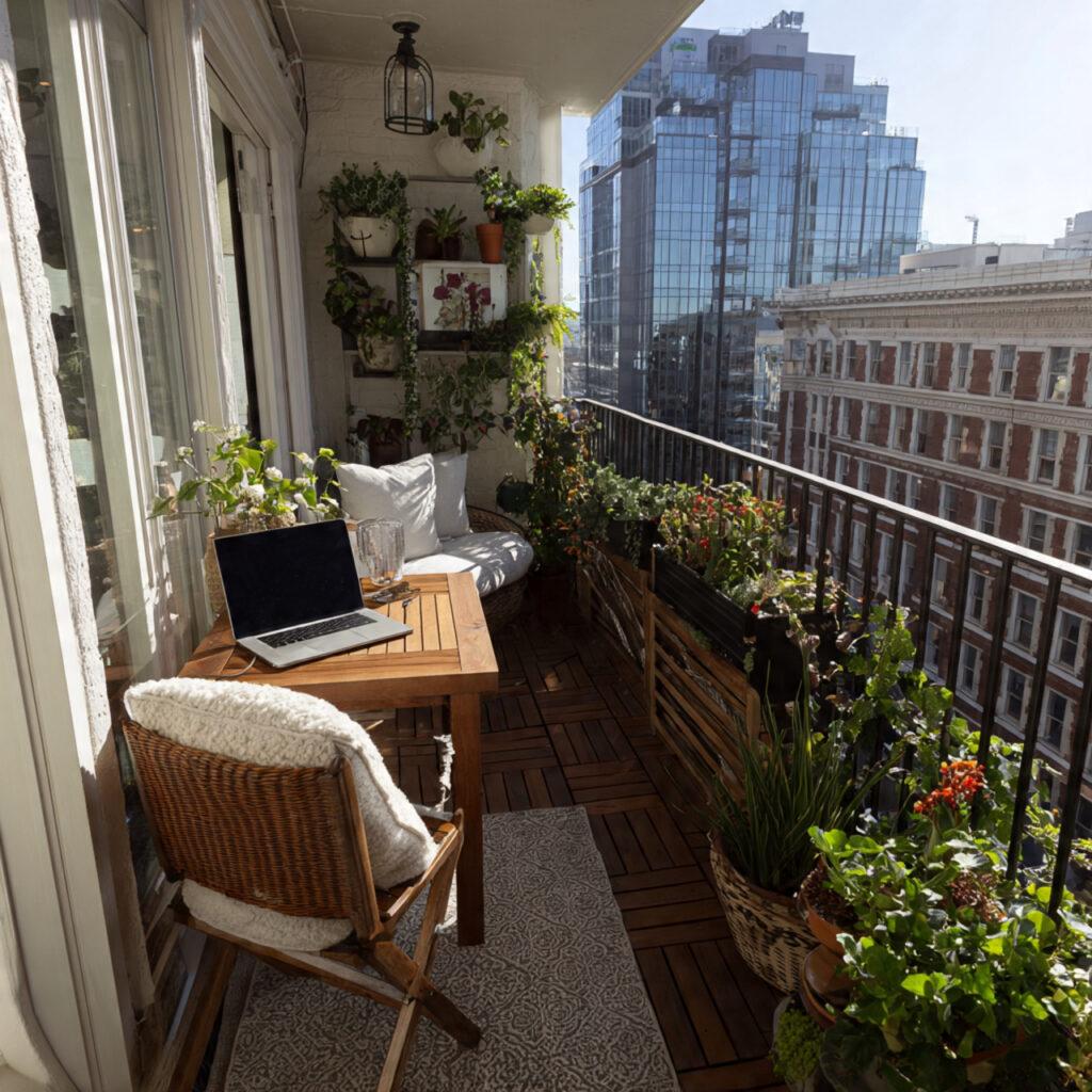 tiny balcony with foldable furniture