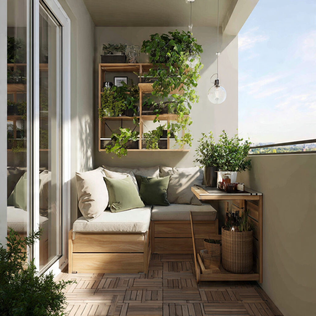 tiny balcony with multi functional furniture