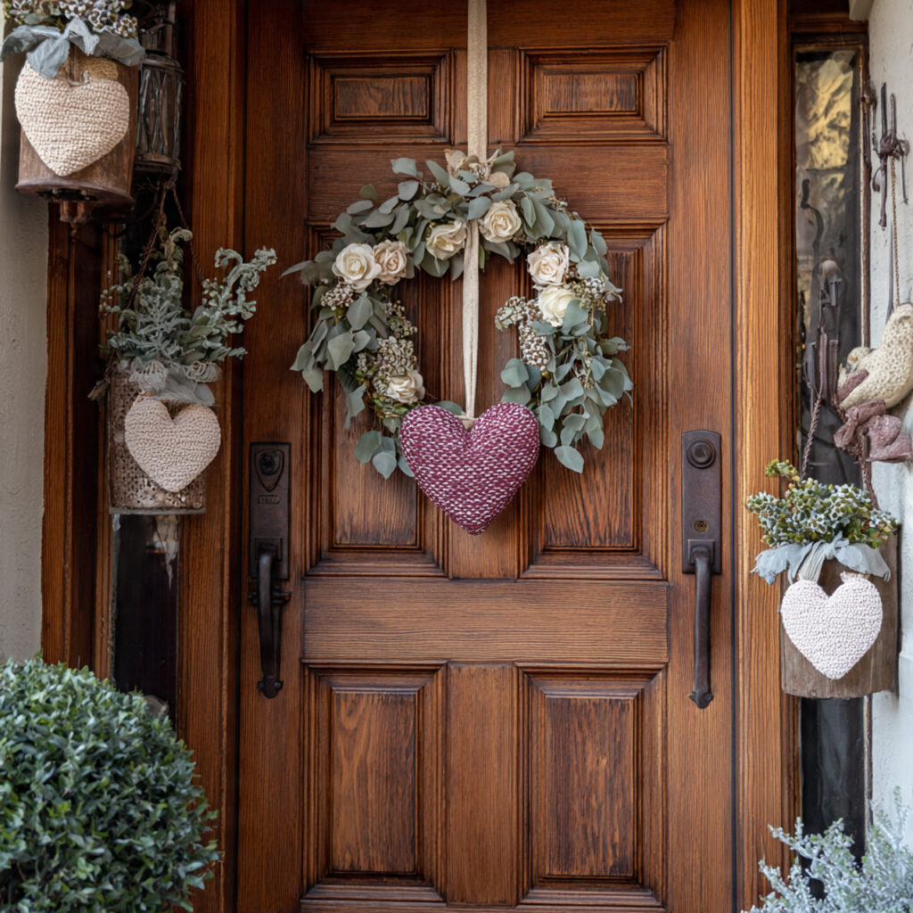 valentine door decor with layered textures mixing