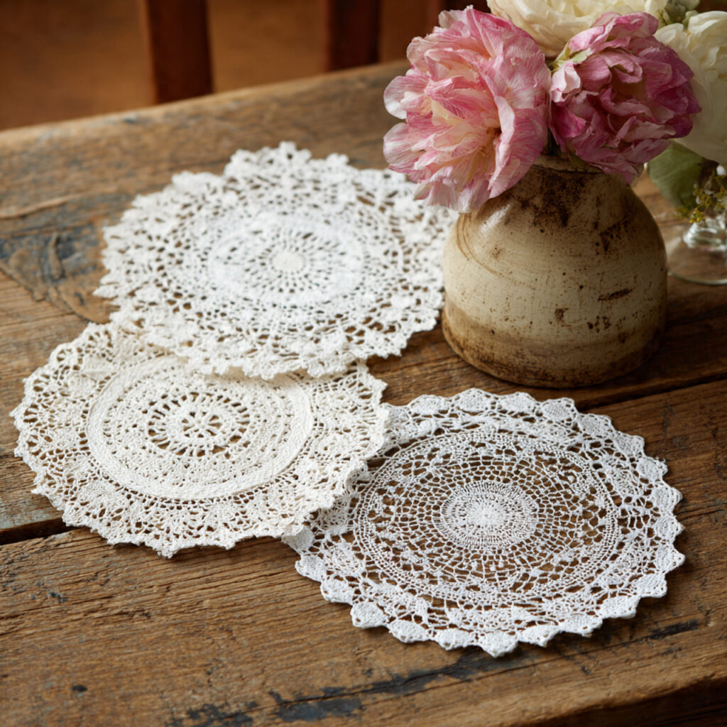 vintage lace doilies bring softness and romance
