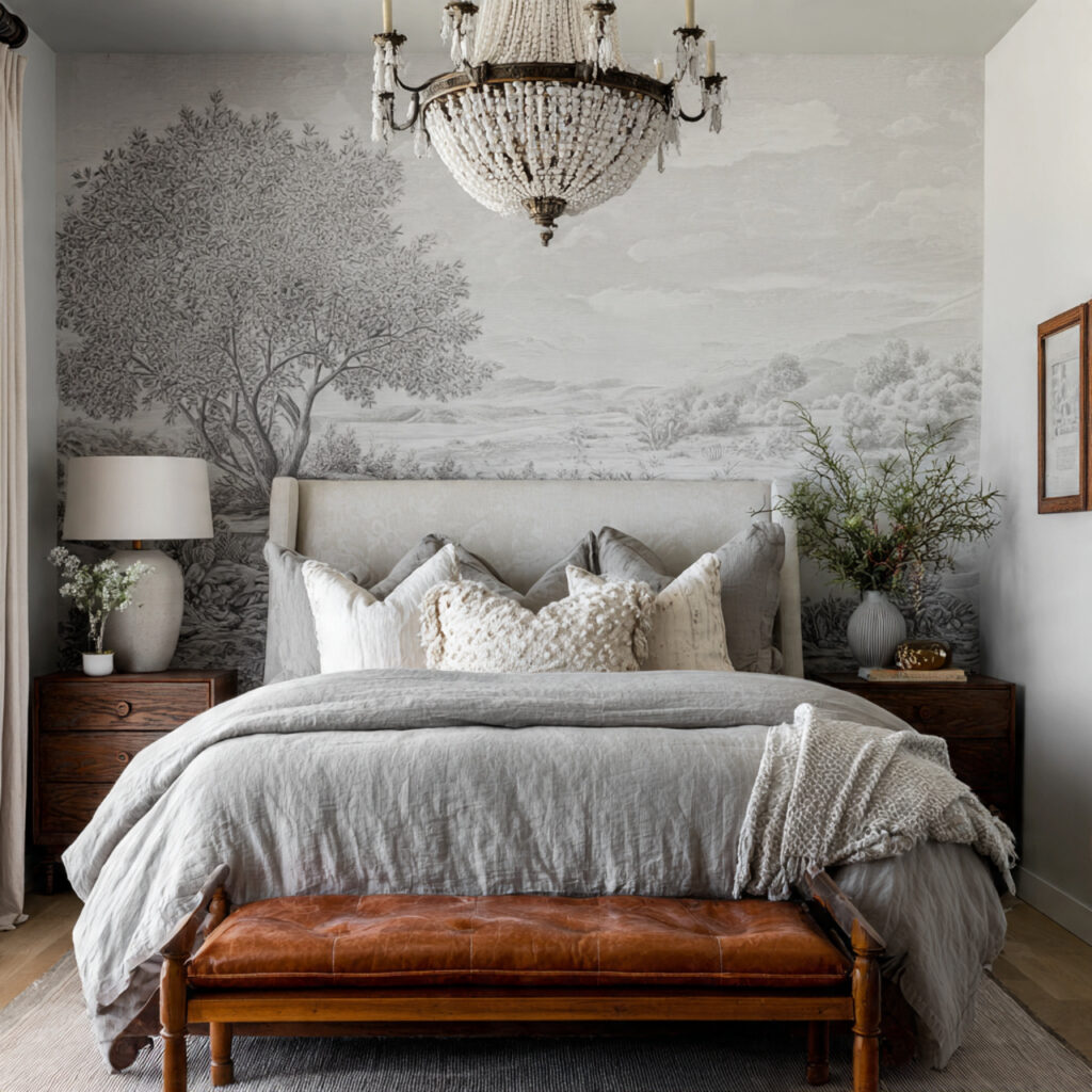 wallpaper creates a strong focal point behind