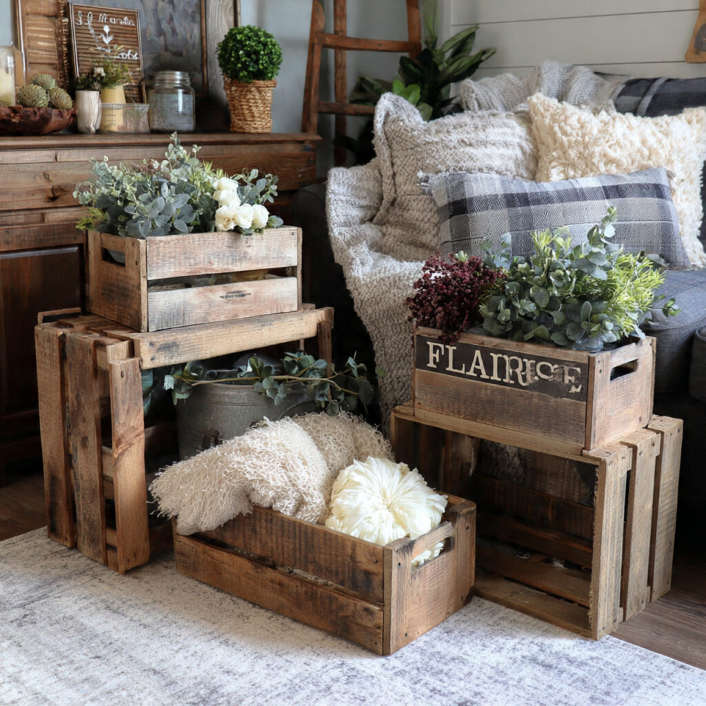wooden crates add rustic charm to farmhouse