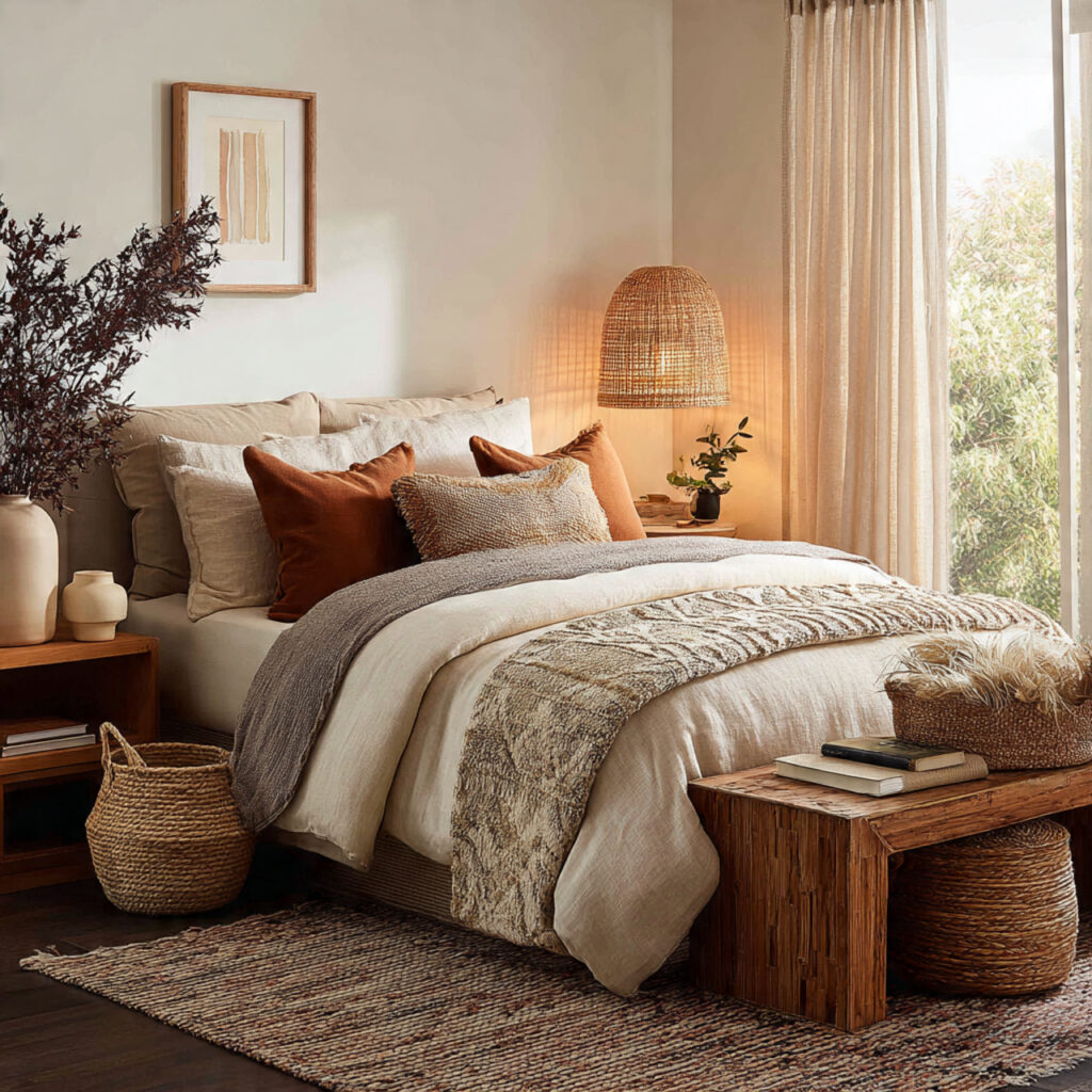 6 woven texture accents bedroom styled with woven