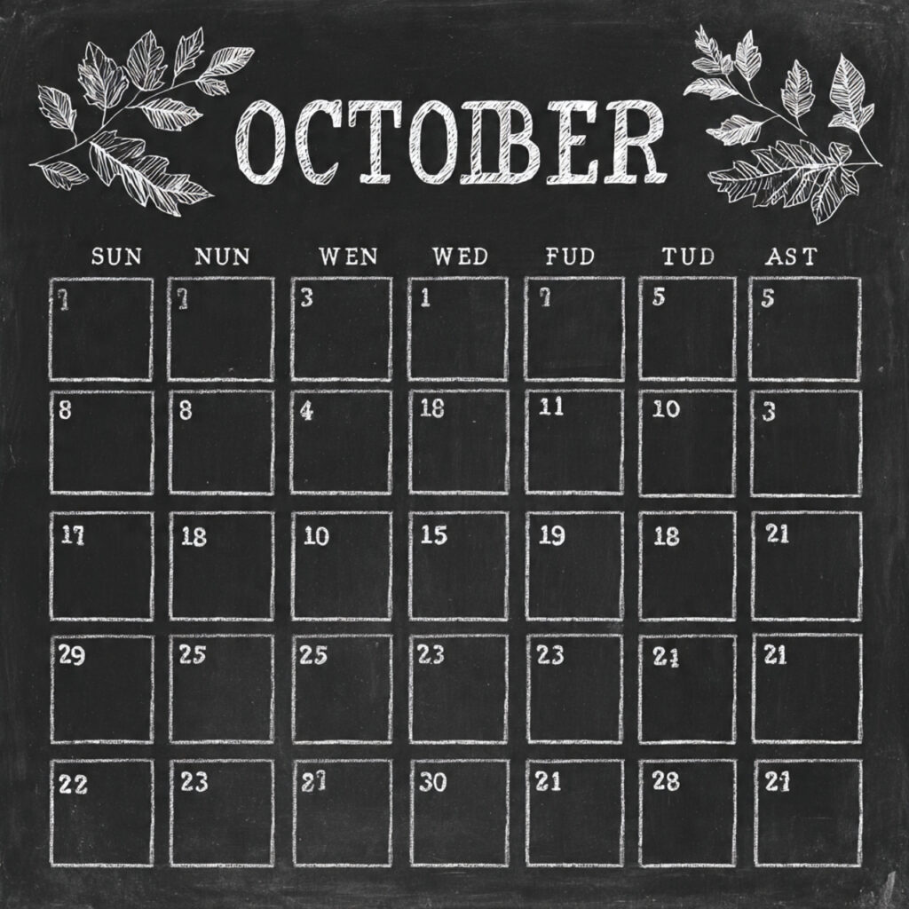 a chalkboard calendar for october or november