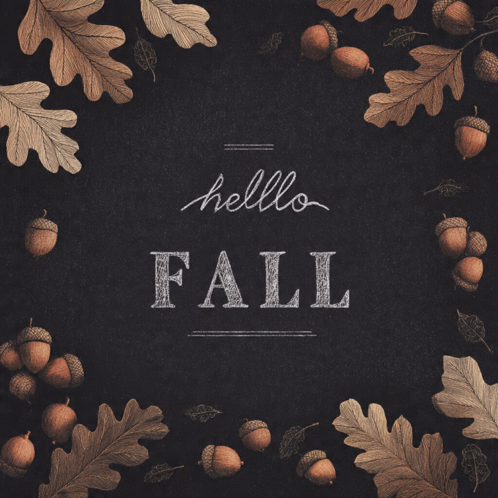 a chalkboard design with oak leaves and