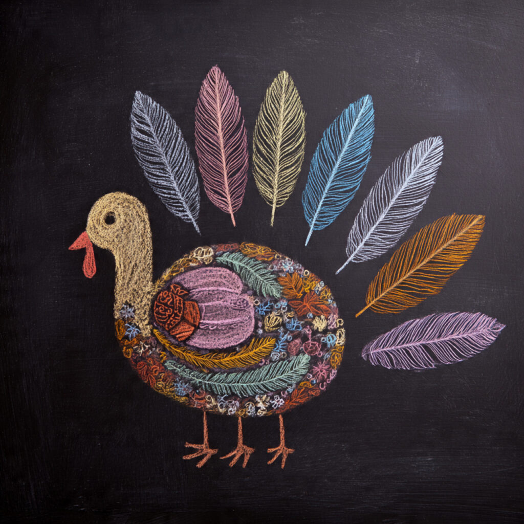 a chalkboard with a simple turkey body