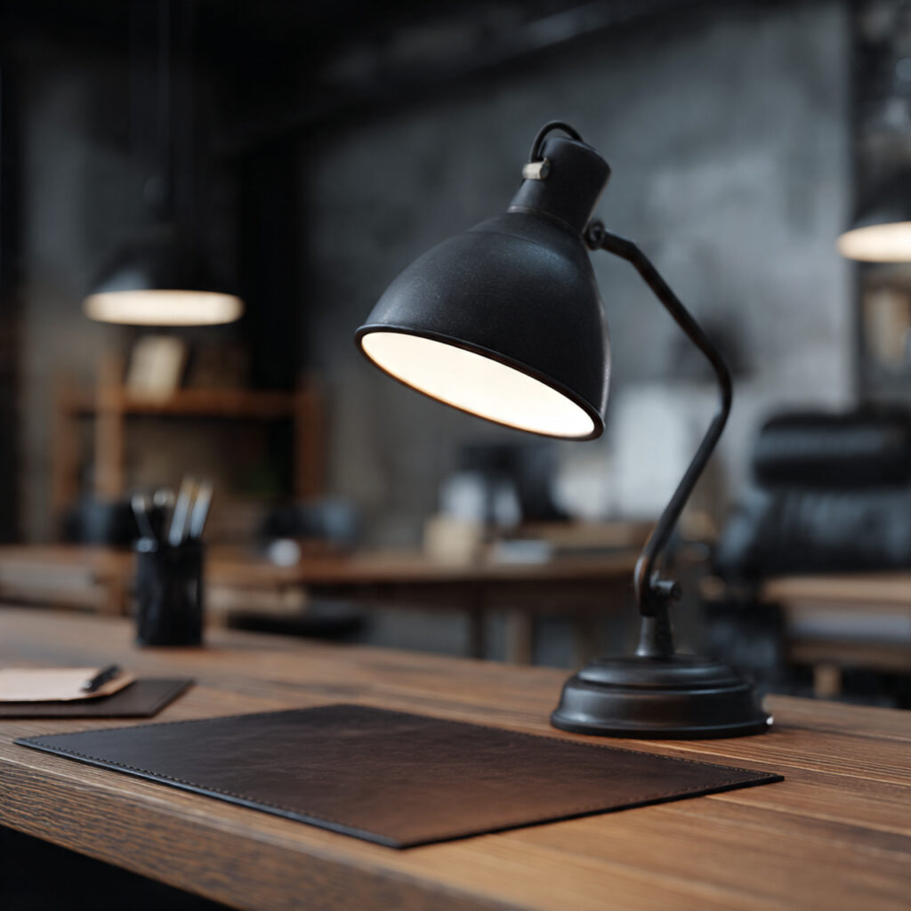 27 Masculine Home Office Ideas That Look Sleek and Powerful 8 a close up masculine workspace scene with a