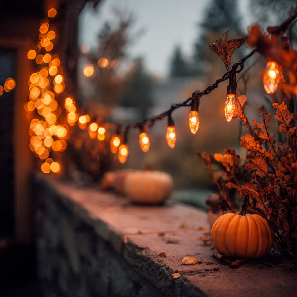 a cozy halloween scene with warm orange