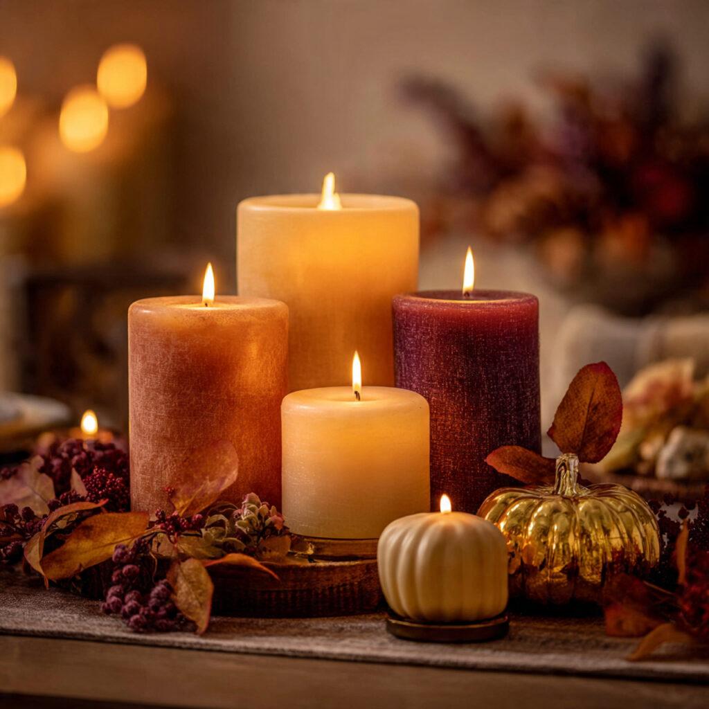 a cozy thanksgiving setting using candles in