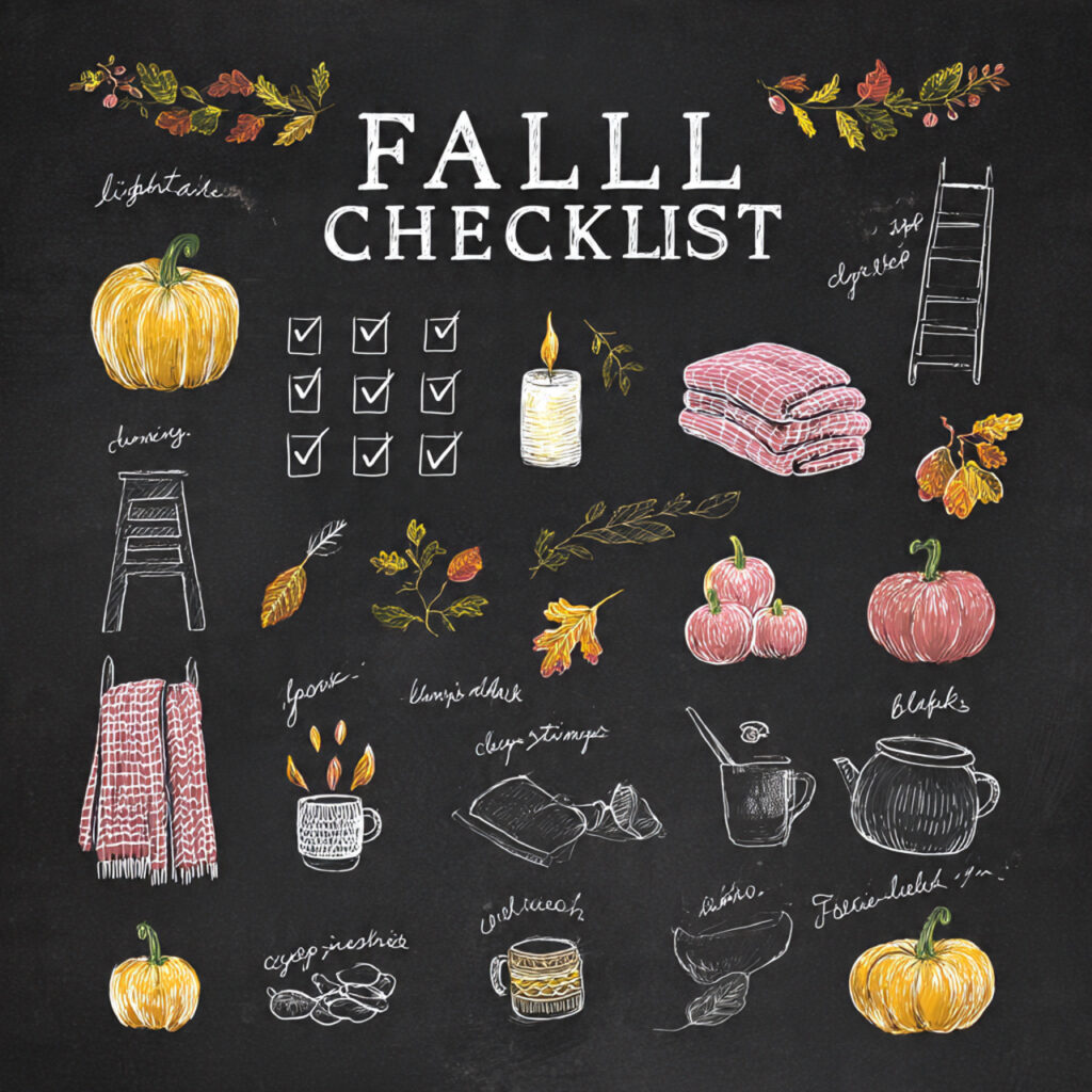 a fall checklist chalkboard with cozy activities