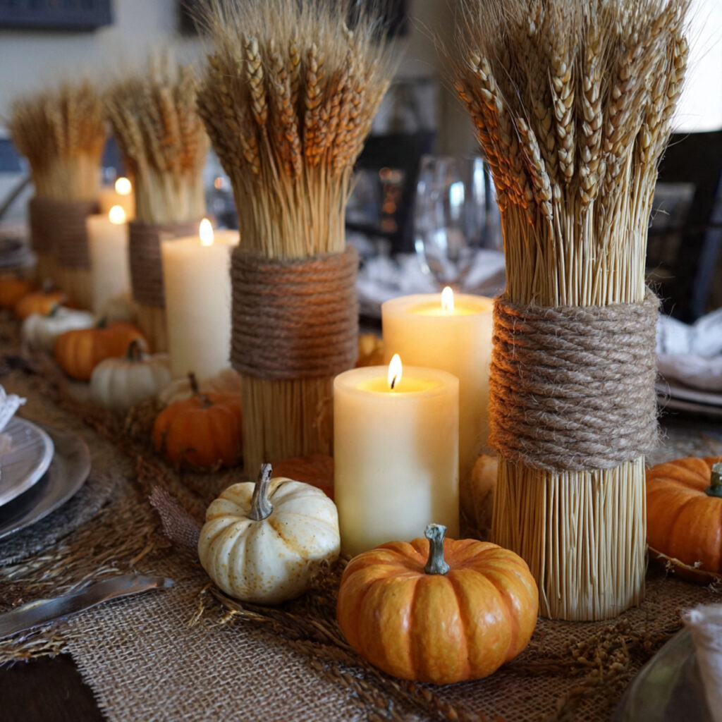 a farmhouse inspired thanksgiving centerpiece using bundles of