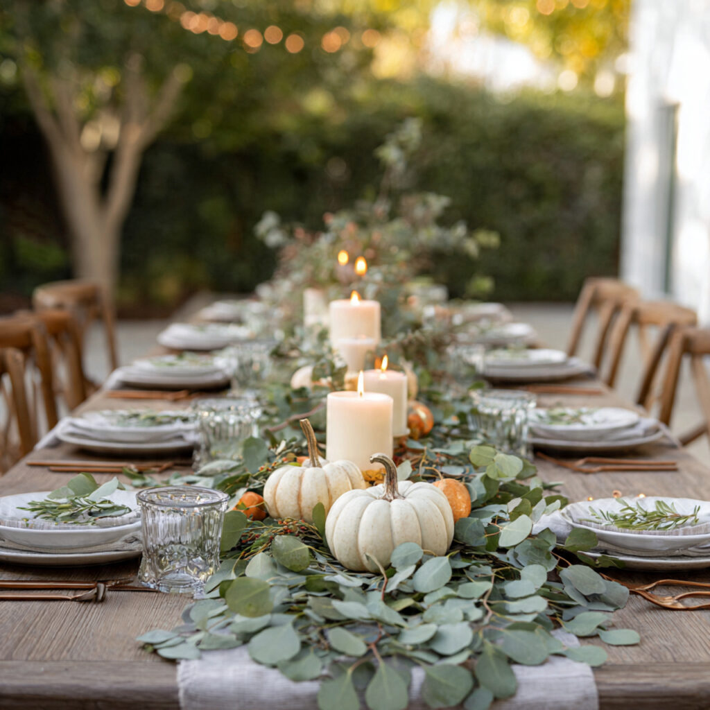 a flowing thanksgiving table centerpiece using a