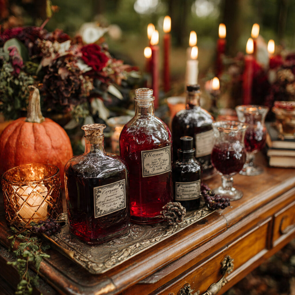 a halloween bar cart styled as a