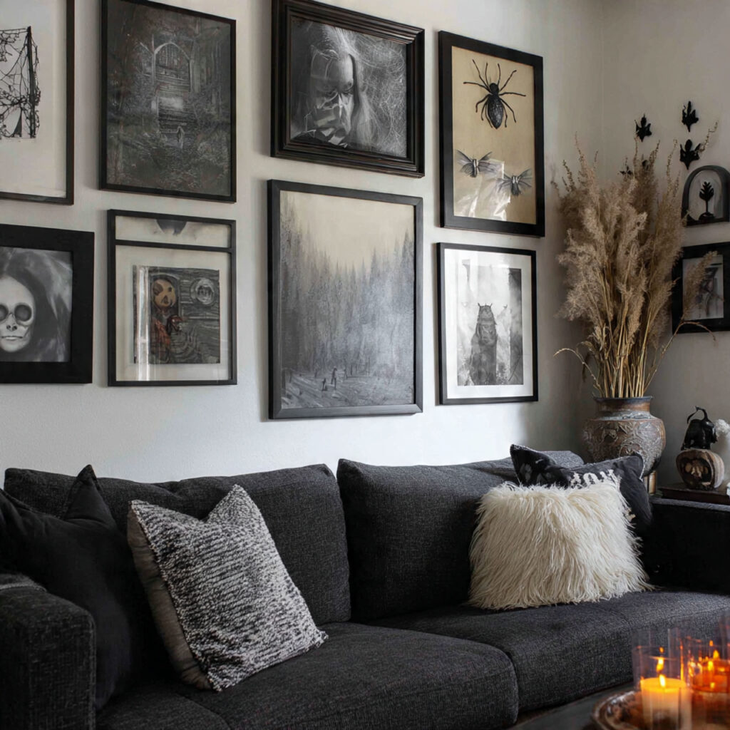 a halloween gallery wall using themed art