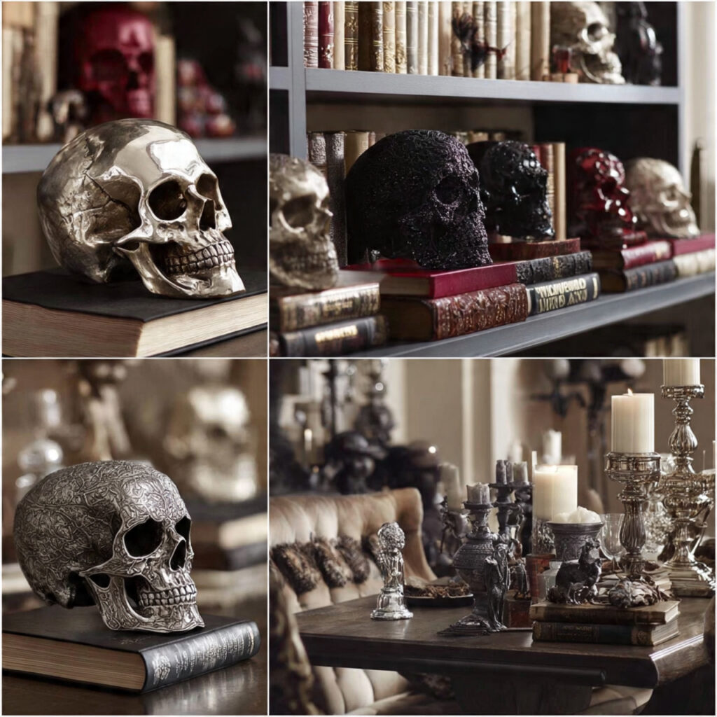 a halloween interior using decorative skull accents