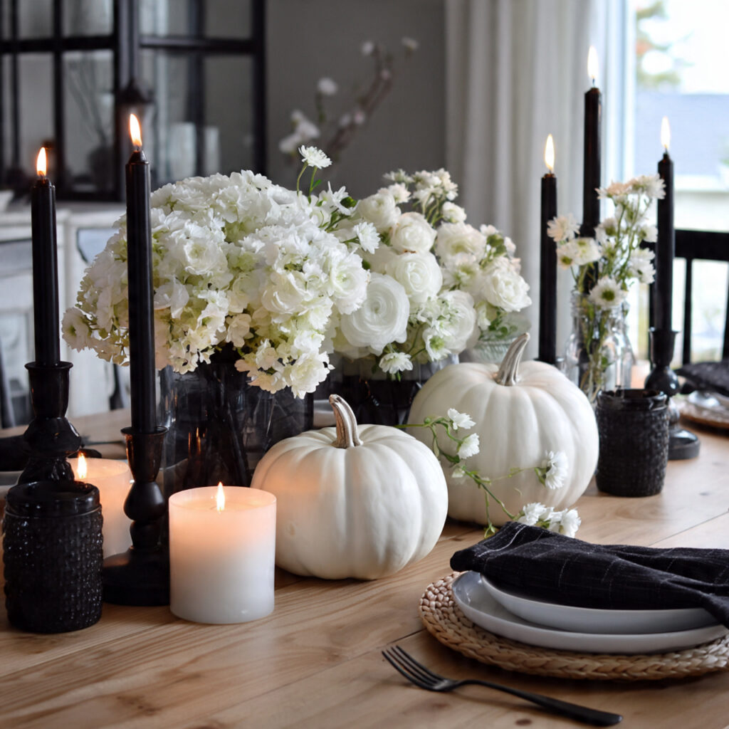 a halloween table centerpiece using only black