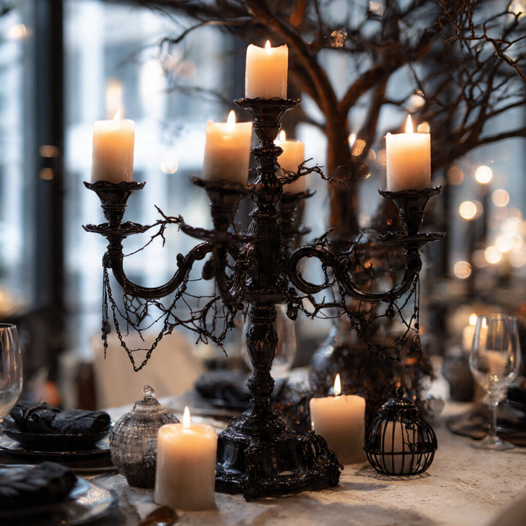 a halloween table centerpiece with a large