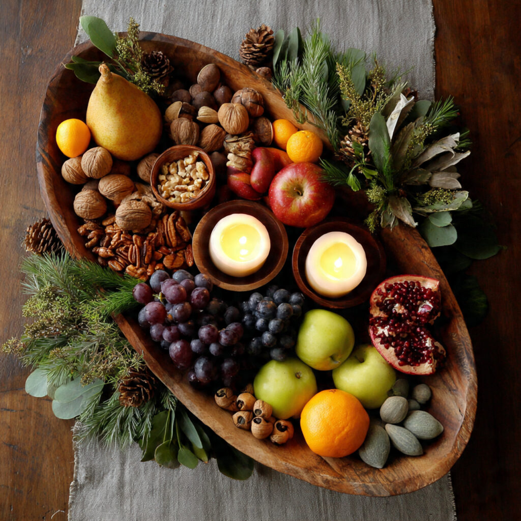 a harvest inspired thanksgiving centerpiece using seasonal fruits