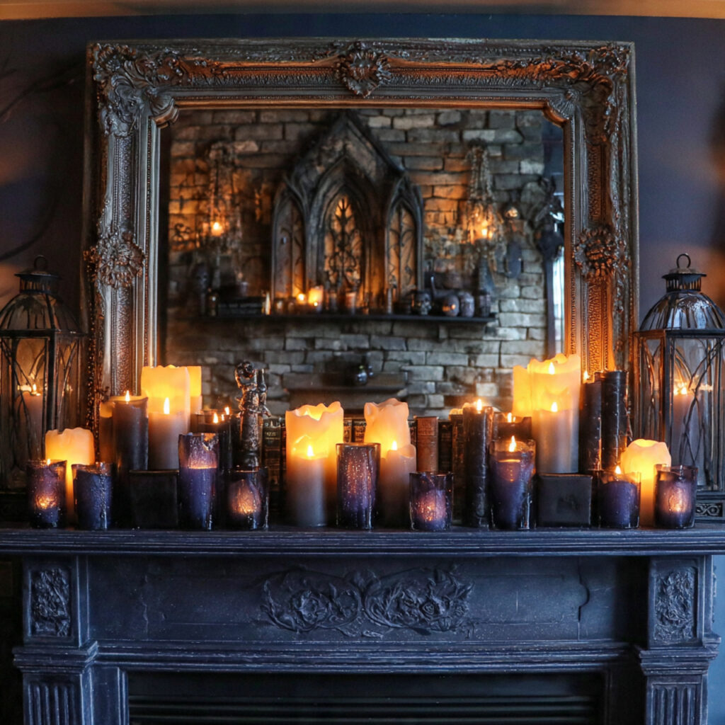 a mantel with a mirror behind battery operated