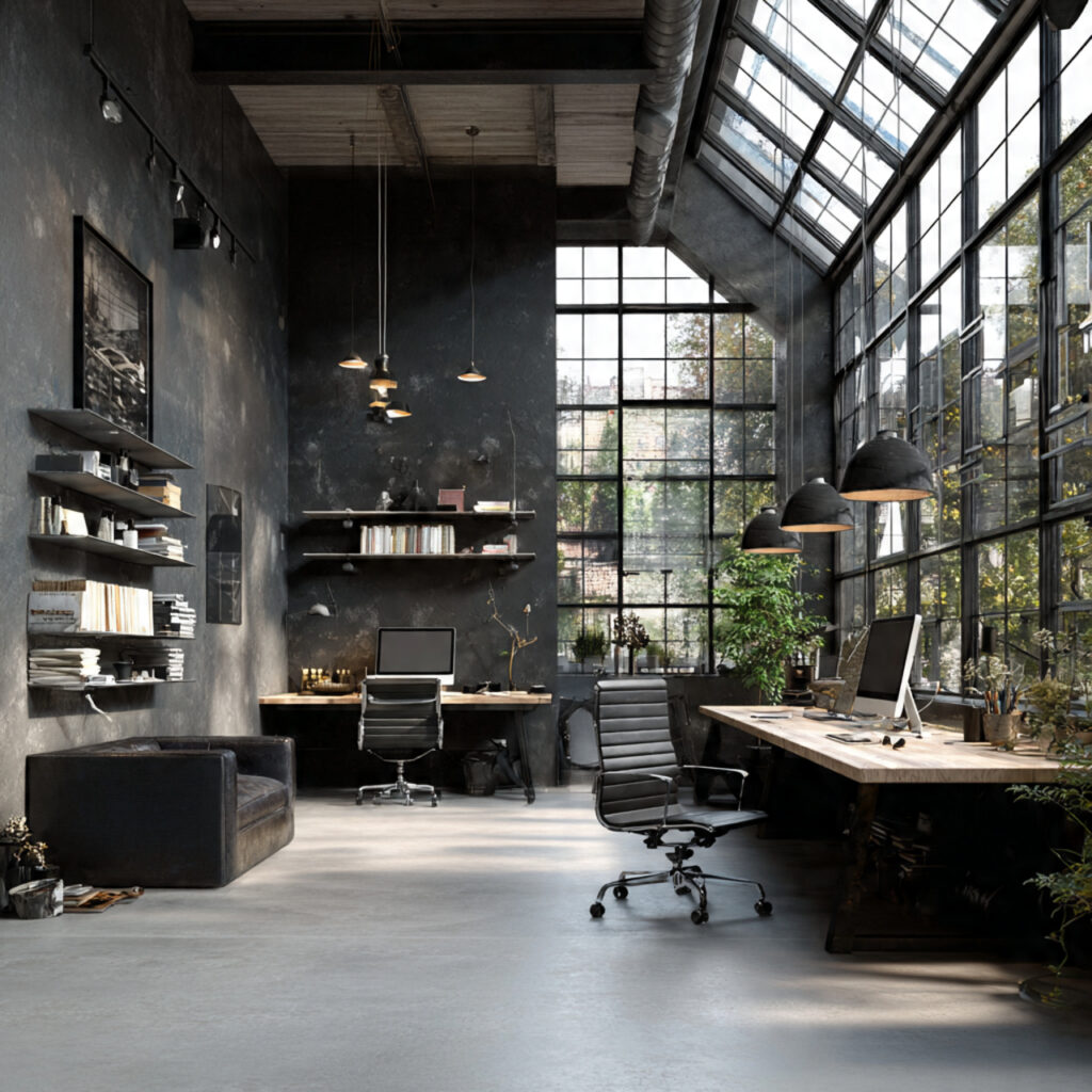 27 Masculine Home Office Ideas That Look Sleek and Powerful 18 a masculine industrial home office with black 1 1