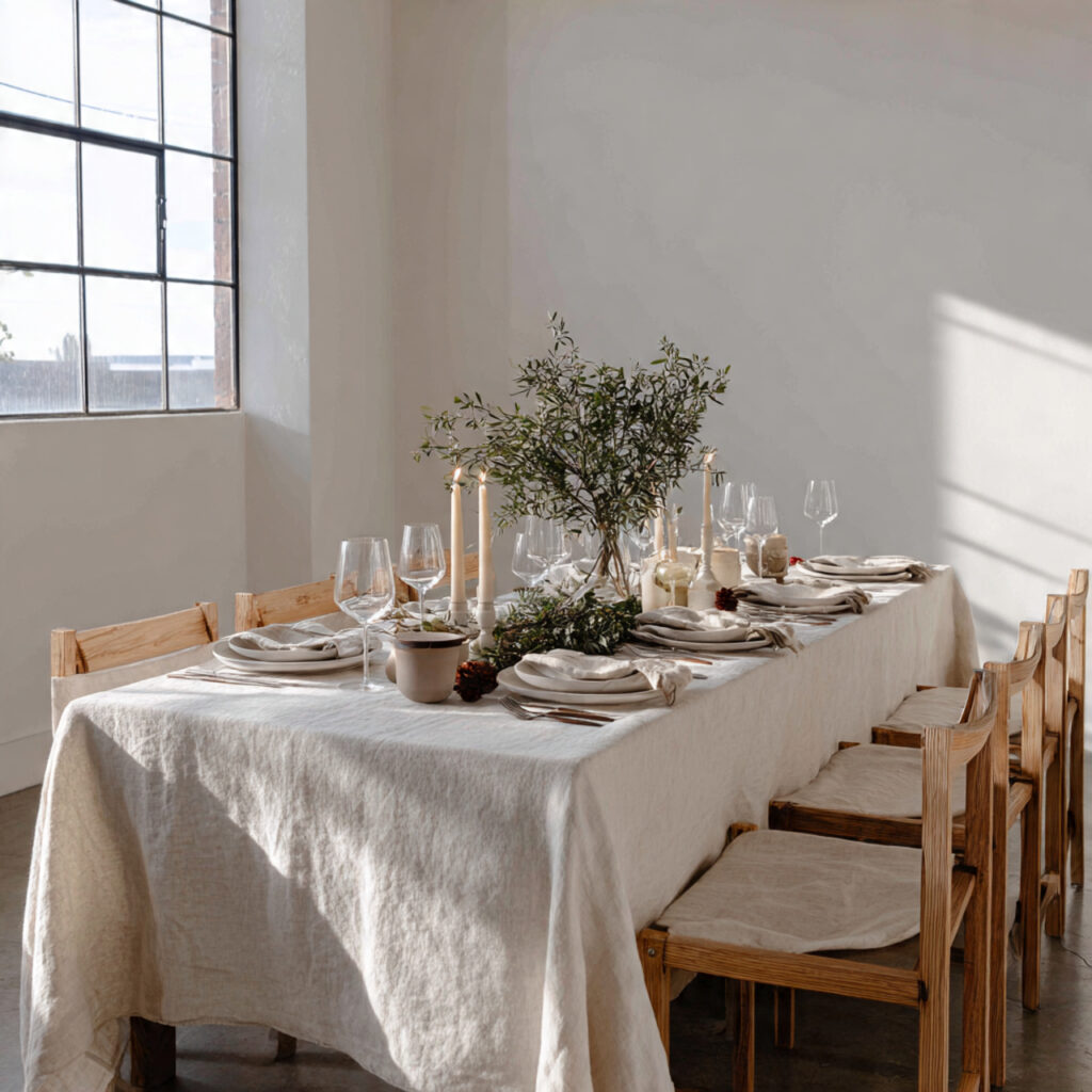 a minimalist thanksgiving table using undyed natural