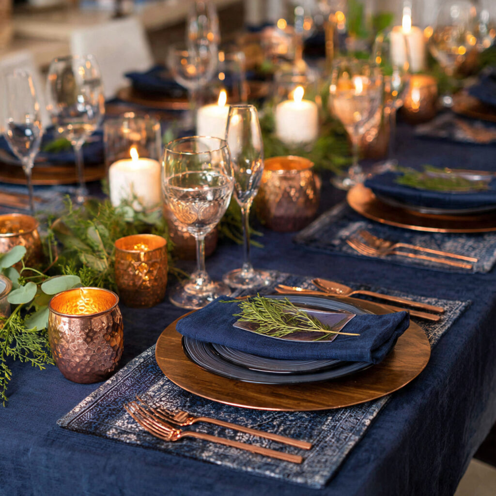 a modern thanksgiving table setting featuring deep