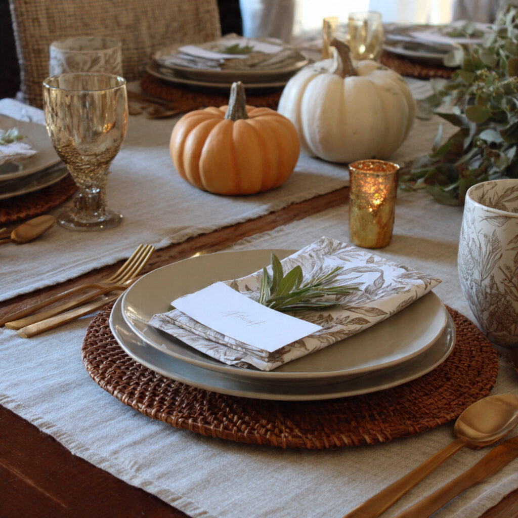 a nature inspired thanksgiving table using botanical or