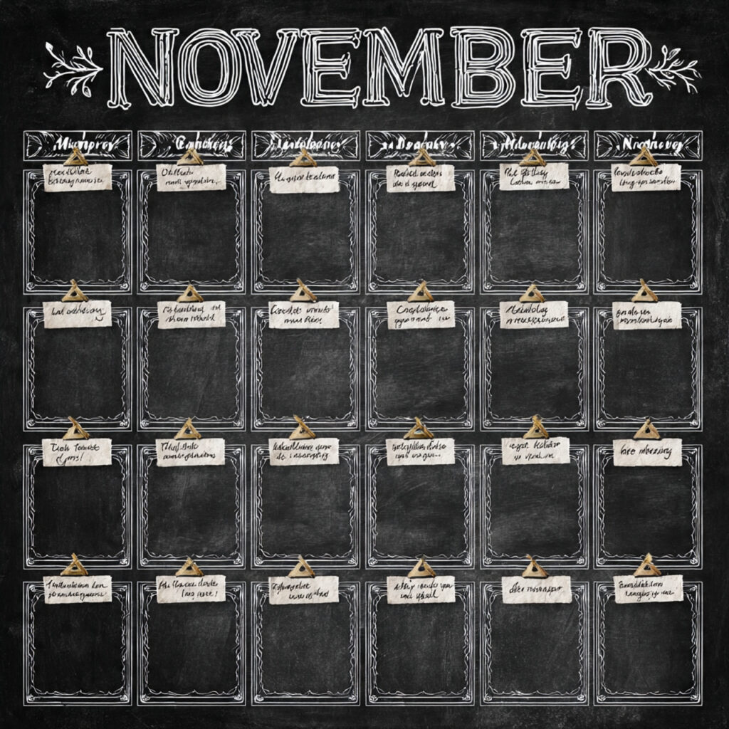 a november chalkboard calendar where each day