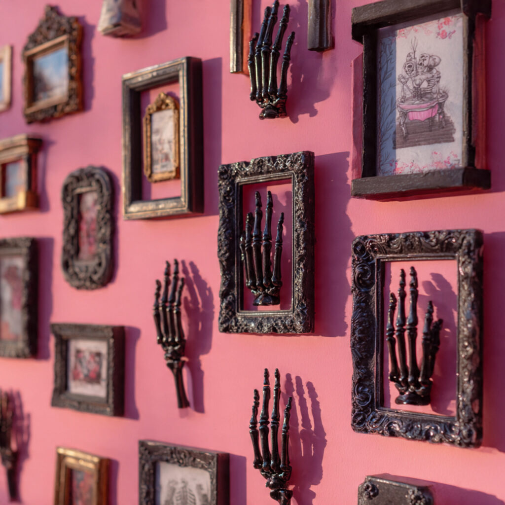 a playful halloween wall display using skeleton