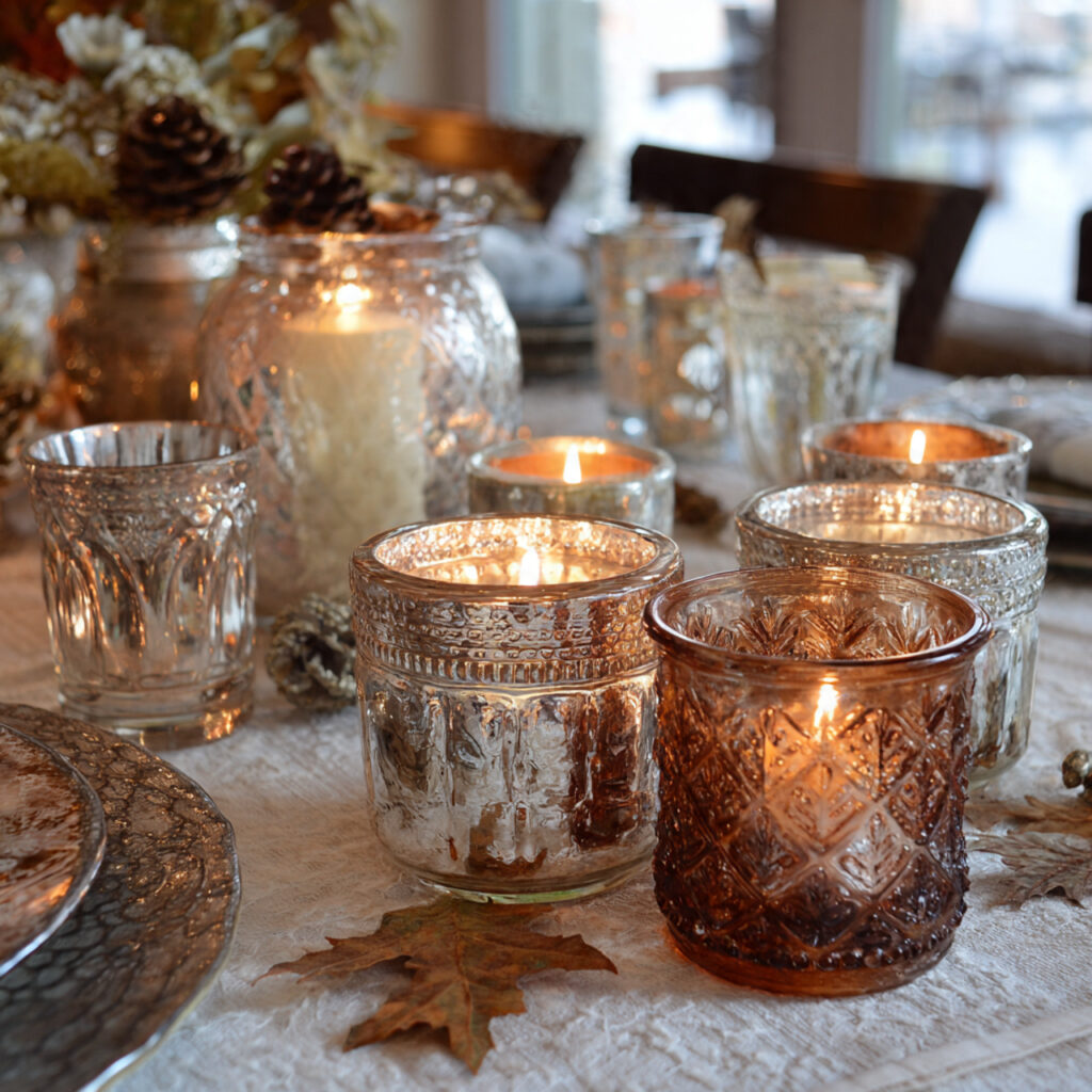 a romantic thanksgiving table using mercury glass
