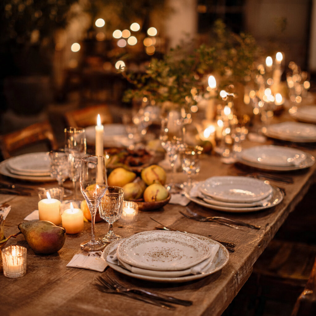 a romantic thanksgiving table with small votive