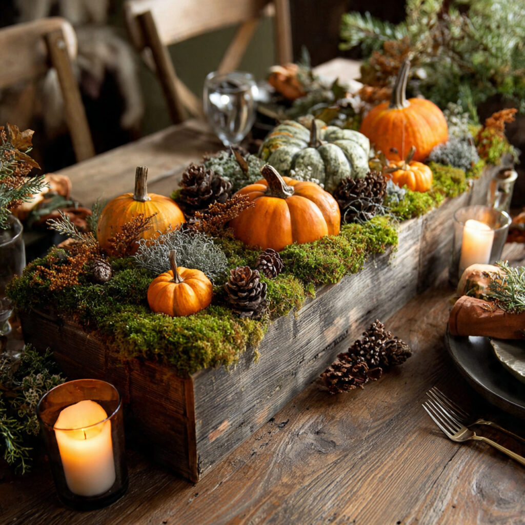 a rustic halloween centerpiece using a long